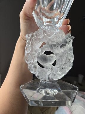 Lalique Mesanges Vase frosted glass heavy
